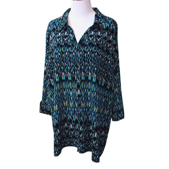CATHERINES Blouse Top Plus 3X Career Office Dressy Casual Travel Black Turquoise - Picture 3 of 8